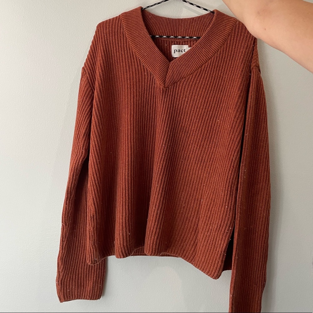 Pact Cinnamon Heather V-neck Sweater